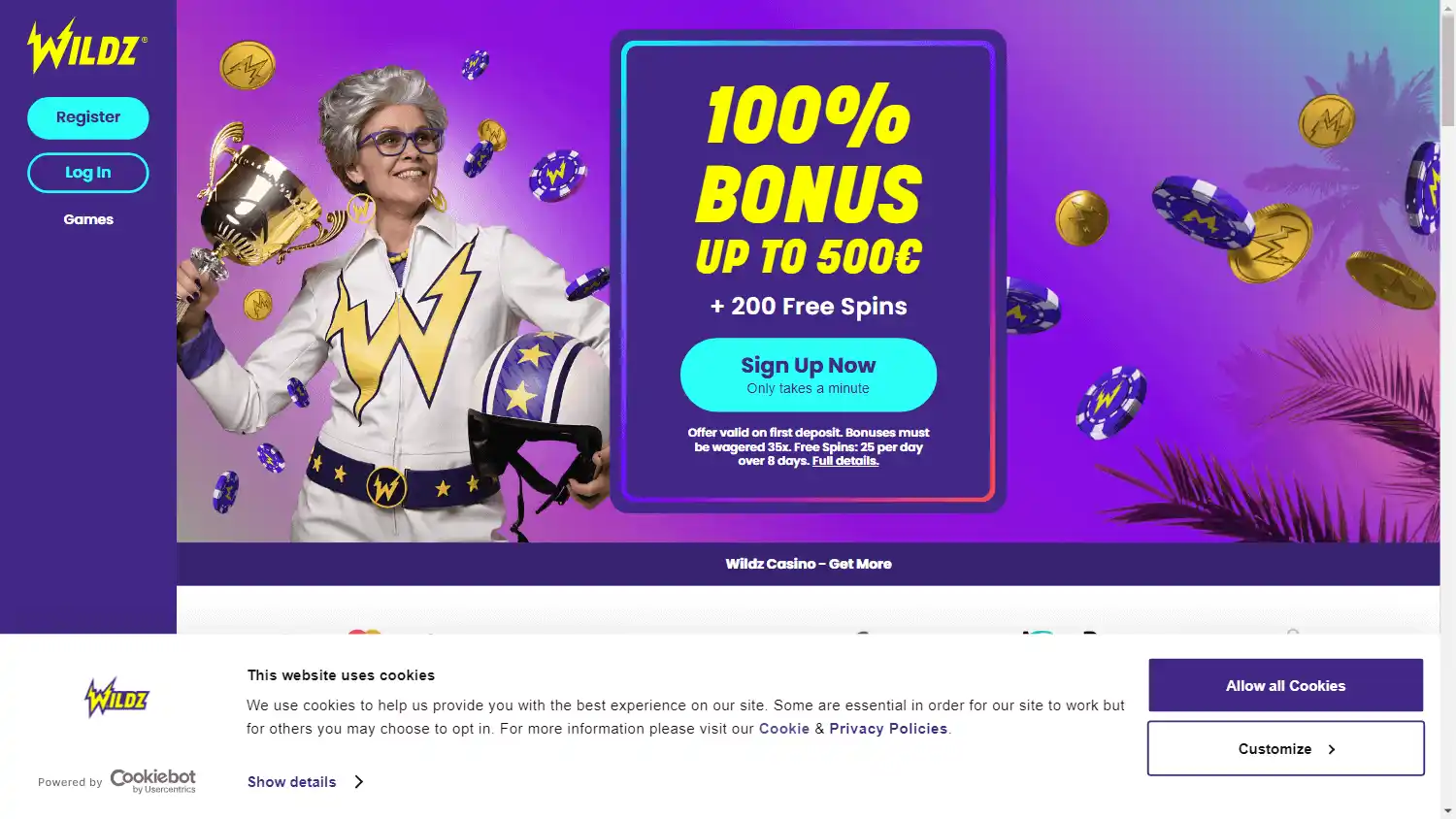 Wildz Casino homepage on desktop