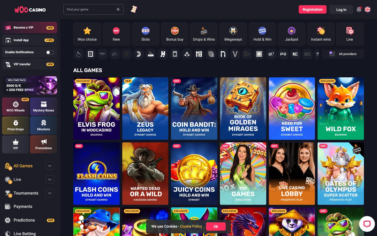 Woo Casino game lobby