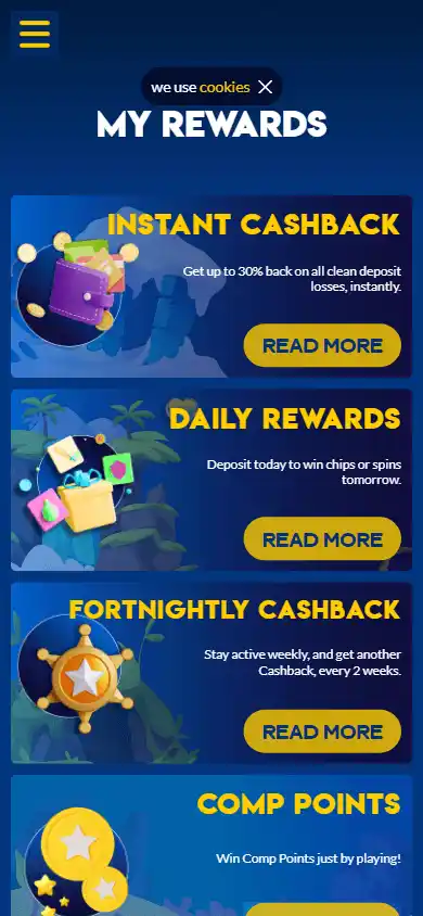 Yabby Casino rewards page on mobile