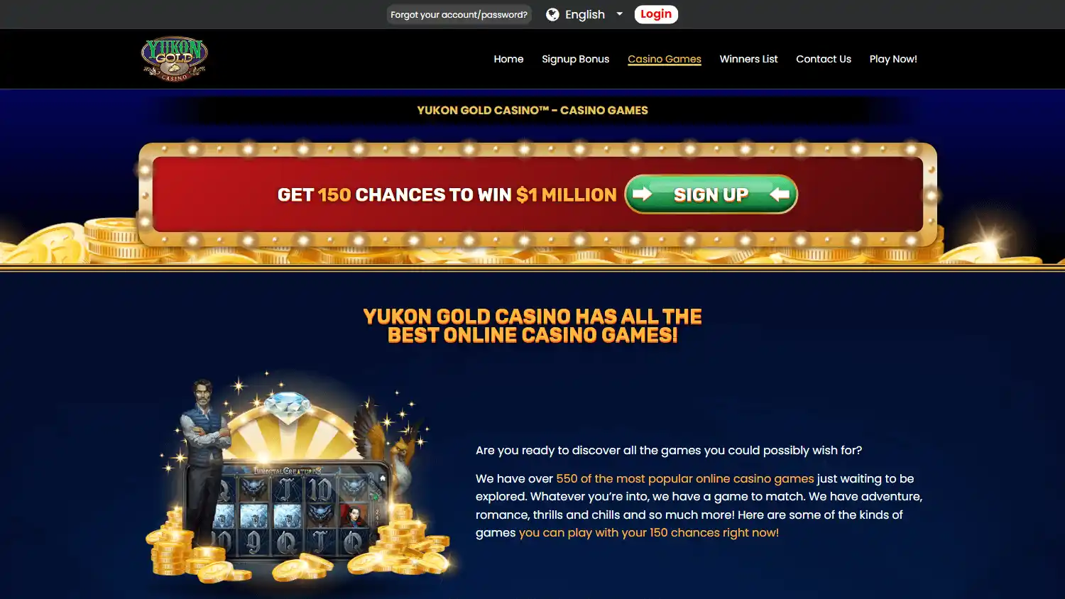 Yukon Gold Casino games page on desktop