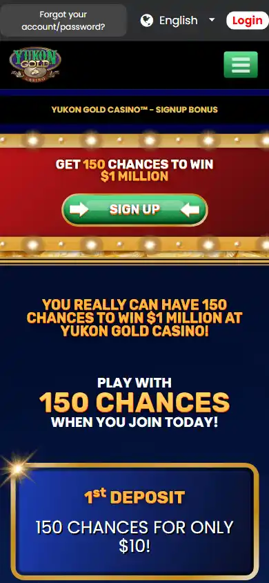 Yukon Gold Casino bonus page on mobile